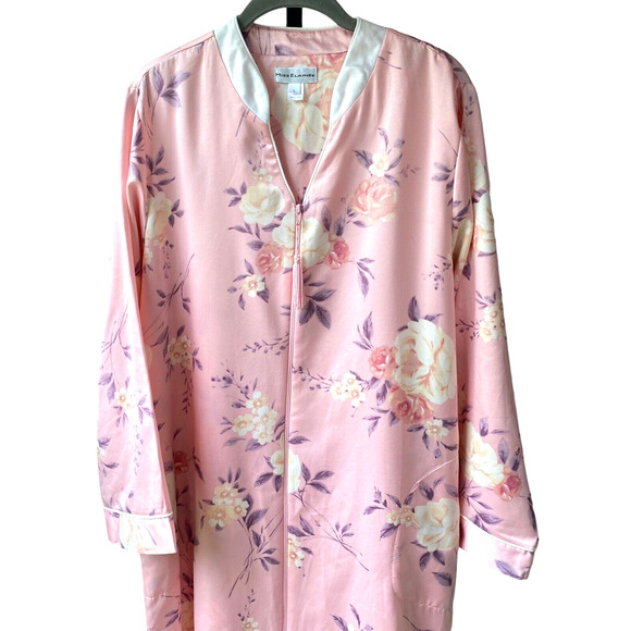 Miss Elaine Sz L Pink Floral Full Length Nightgown/Housecoat Pockets 861186 - Picture 4 of 10